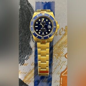 Men’s Luxury Diver Style Automatic Stainless Steel Watch Gold “Bluesy” Colorway
